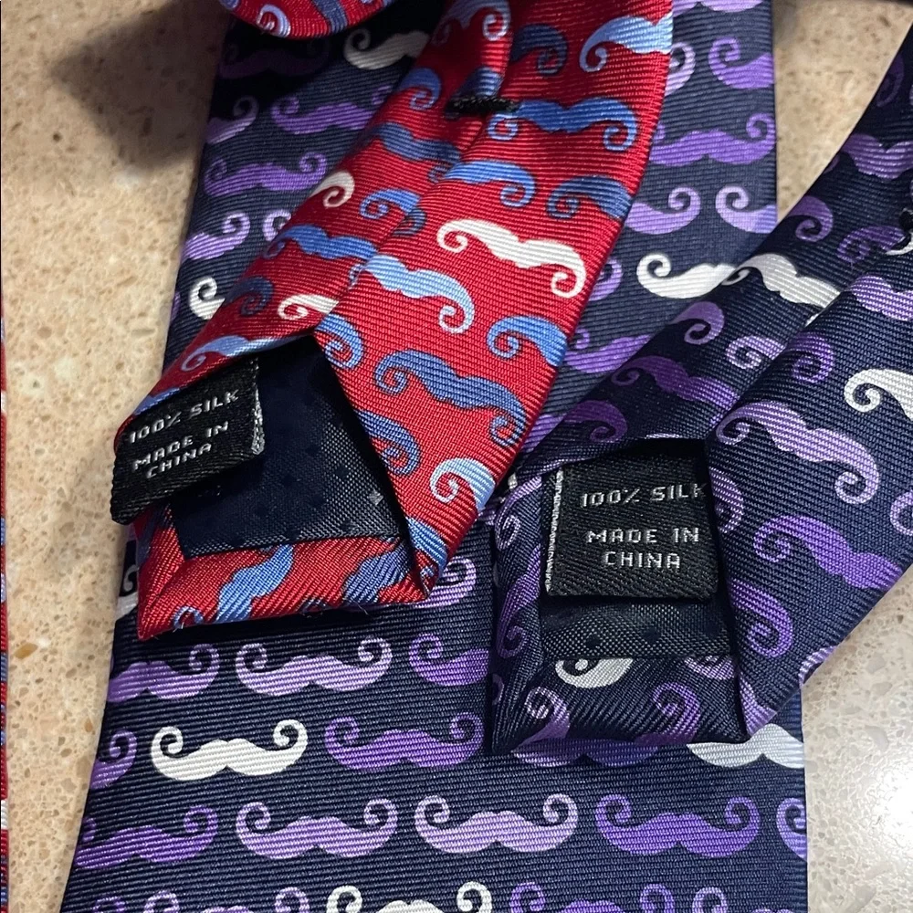 Jos. A. Bank Red and Purple Mustache 100% Silk Ties